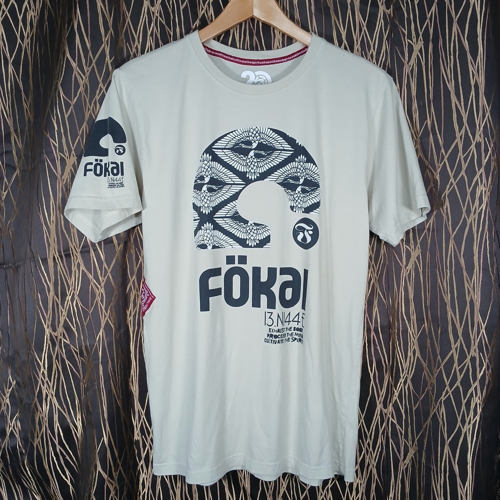 Fokai Graphic T-Shirt Mens Medium Cream 20th Anniversary Guam MMA BJJ Tee